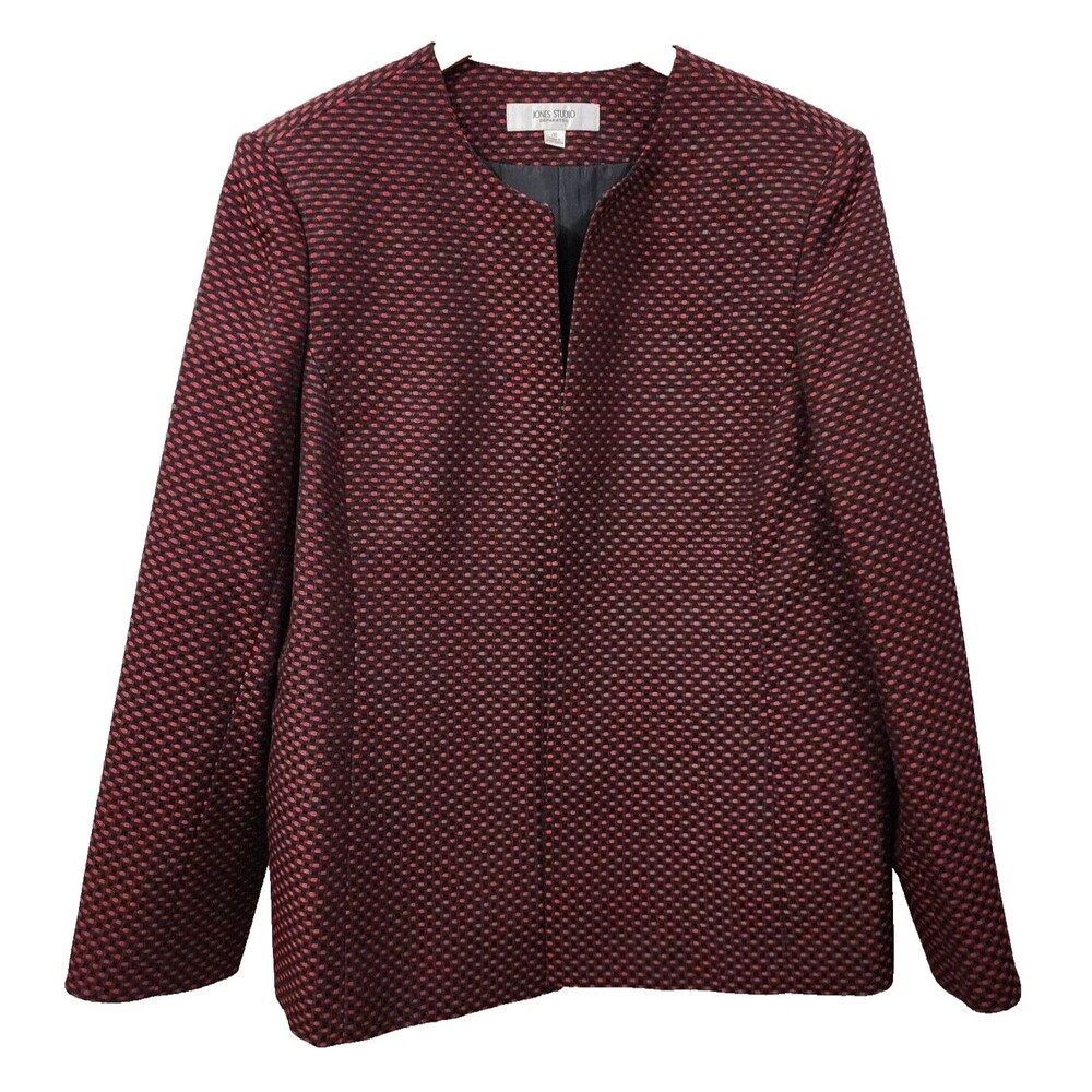 Jones Studio Separates Dot Blazer Jacket Black Red Open Front Classic Women's 16